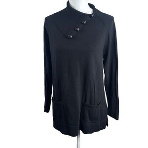 Black Tunic Sweater Womens Sz M Cozy Lagenlook Goth Gothic Pockets Jeanne Pierre